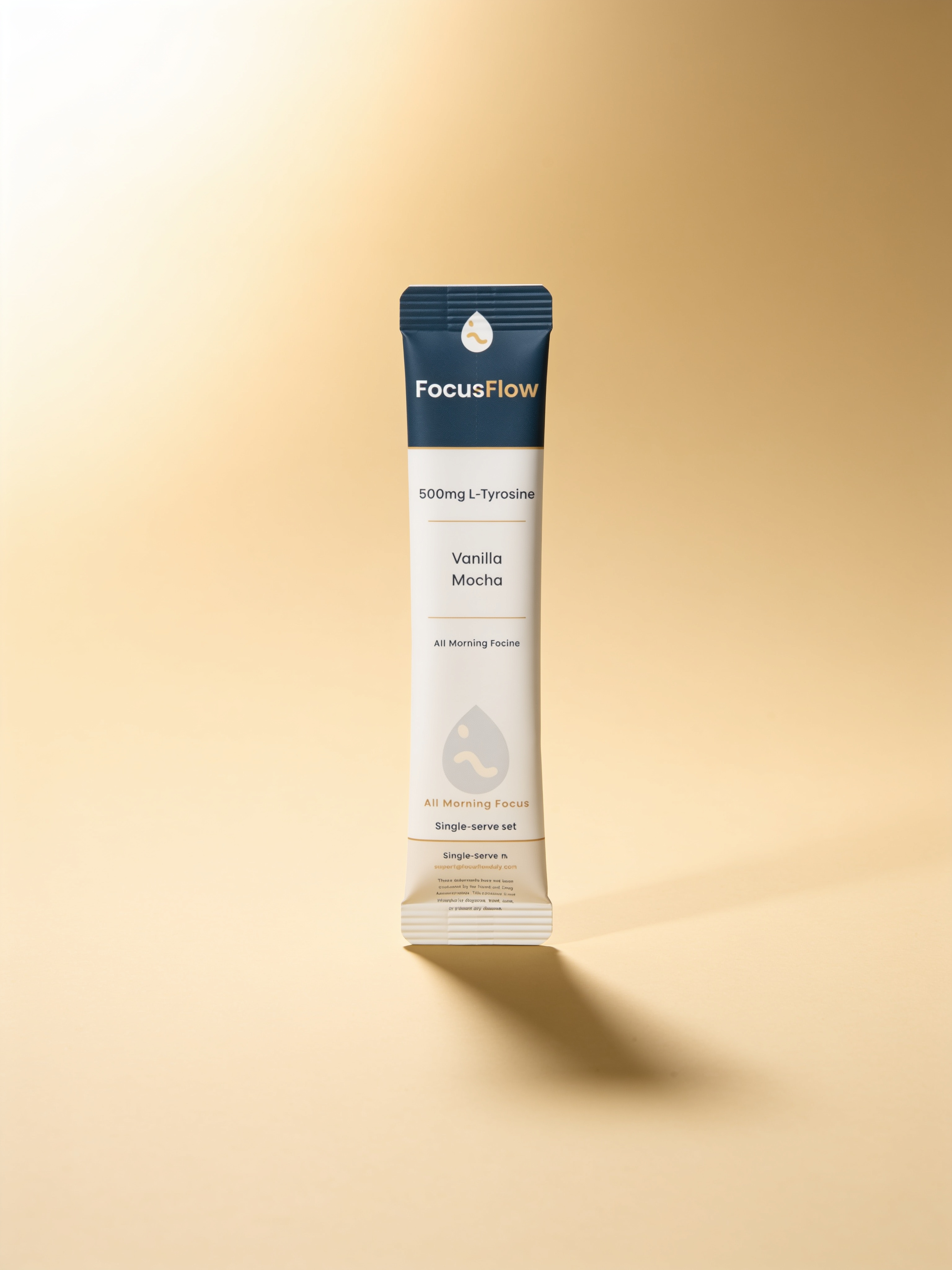 FocusFlow Vanilla Mocha single-serve stick pack on a studio set